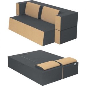 Canapé Lit Praticho Convertible Modulable Réversible 2 places -Tissu dehoussable et lavable Couleur Gris