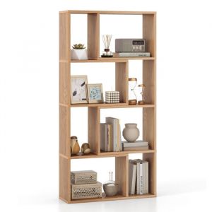 COSTWAY Bibliothèque Géométrique à 4 Niveaux H120 cm Etagères Ouvertes de Rangement à 8 Cases pour Salon Chambre Bureau Naturel
