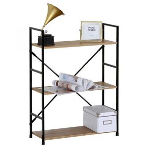 Biblioth&egrave;que 3 &Eacute;tages - OZAVO &Eacute;tag&egrave;re de Rangement Multifonctionnelle 59 x 24 x 80 cm en M&eacute;tal et Bois pour Chambre Salon Cuisine