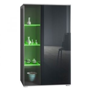 Vitrine en anthracite mat et Noir laqué - Marque - Modèle - Espace de rangement - Façades sans poignée - Design