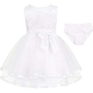 iixpin Bébé Fille Robe Cérémonie Baptême Tutu Robe Princesse sans Manches Broderie 0-24 Mois Ivoire