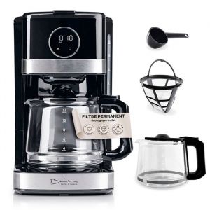 Machine à café Barista écran Cafetière filtre verseuse verre 15L café moulu 12 tasses Programmable arrêt automatique - 900W - noir