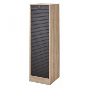 Classeur à Rideau 8 Tablettes 1 Kit Dossiers Serrure L 414 H 1404 P 44 cm - Chêne + Rideau Noir - L 41.4 x l 44 x H 140 cm