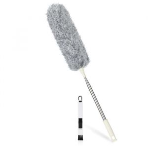 Plumeau PoussièrePlumeau Microfibre avec Poignée en Acier InoxydablePlumeau TélescopiquePlumeau lavable