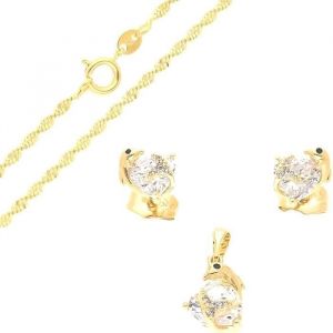 Parure Bijoux - Femme - Dauphin - Cristal - Coeur - Blanc - Plaqué Or Jaune 750/1000 - 3 Microns - 4 Pièces - 50 cm