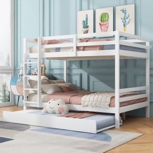 Lit superposés Lit jeune 140x200 cm Lits denfant avec lit gigogne Rampes hautes Escalier stable Blanc