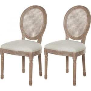 Chaise ATHM DESIGN MEDAILLON &ndash; Design tissu & bois beige (Lot de 2)