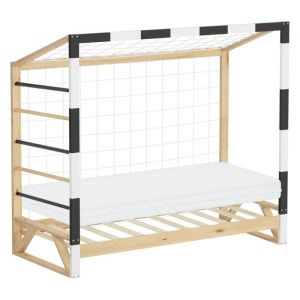 ML-Design lit denfant but de foot 80x160 cm avec matelas lit en bois avec sommier à lattes échelle à grimper filet