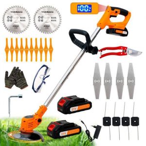 OUTIGO D&eacute;broussailleuse &Eacute;lectrique sans Fil - Tondeuse &agrave; gazon sans fil - 4 types de lames - 2 batteries 21 V - Pliable