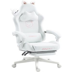Chaise de jeu - Dowinx - Édition Chat Blanc - Ergonomique - Repose-pieds - Cuir Synthétique