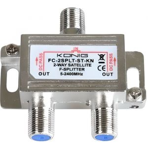 Répartiteur Antenne TV ou SAT - KONIG - 1 Entrée 2 Sorties - 6.5 dB - 5-2400 MHz - Zinc Nickelé