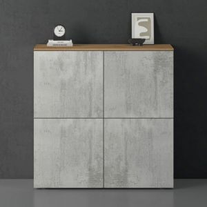 Sogood Buffet Commode 100cm Meuble de Rangement Chêne Clair et Béton Placard Salon Salle à Manger 4 Portes Schrank04