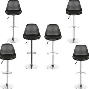 Tabouret de Bar - Design Scandinave - Lot de 6 - Hauteur Réglable - Métal et Simili Cuir Noir