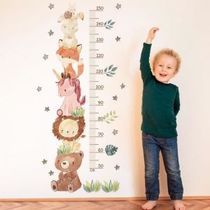 Toise de mesure pour enfants Sticker mural pour chambre Hauteur Mesure Stickers Tableau des Hauteurs des Animaux de la Jungle