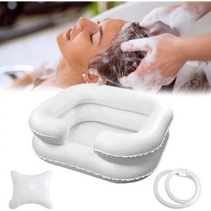 Bac à Shampoing Gonflable - Portable - Blanc - Avec Oreiller et Tuyau de Drainage - Confort Optimal