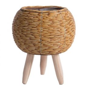 Imitation Rotin Tissé éTagèRe à Fleurs JardinièRes Panier de Rangement Fait à la Main avec Pieds en Bois Support de Pot de PlanteA