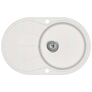 Magnifique Luxueuse Evier cuisine à encastrer Evier à poser Granit Seul lavabo Ovale Blanc