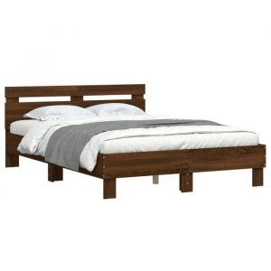 RemiseLit 2 personnes Cadre de lit Double avec LED sans matelas chêne marron 120 x 190 cm JILIMAISON2025 88670287