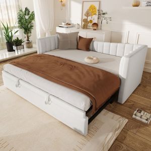 Lit gigogne 2 places 90/180x200cm Lit enfant Lit de repos Lit double rembourré en velours avec sommier à lattes - blanc