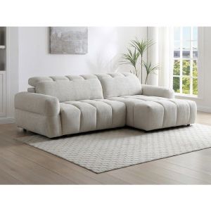 Canap&eacute; dangle droit relax avec assise coulissante &eacute;lectrique en tissu beige CARIALA