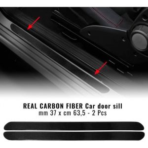 Seuil de Porte de Voiture - Carbone - 3.7 x 63.5 cm - 2 Pi&egrave;ces - Auto-adh&eacute;sif - D&eacute;coratif