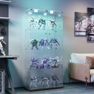 Vitrine en Verre -785 x 35 x 163 cm (L x P x H) - 2 Porte - 4 Niveaux avec Éclairage LED et Serrures - Argentier pour Collection