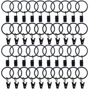 Anneau Rideau - Anneaux Rideaux - Anneaux Rideaux Avec Pince - Pince Rideau - 20Pcs pour Rideaux Diam&egrave;tre Int&eacute;rieur de 32mm Noir