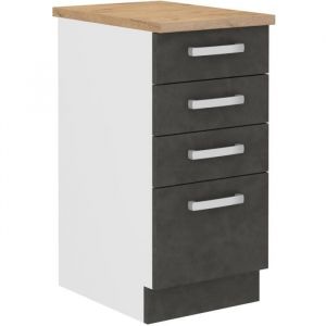 Meuble bas 4 tiroirs avec plan de travail - Gris mat - L 40 x P 516 x H 85 cm - LASSEN