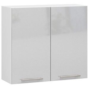 Meuble de cuisine haut AKORD W80 OLIWIA modulable Blanc 80 cm 2 portes façade Métallique Brillant 2 étagères 80x30x72 cm