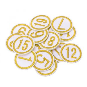 Étiquette SOURCING MAP 3x3cm Numéro 1-20 Écusson Patch Thermocollant Broderie Jaune Tissu Pâte Numérique DIY pour Habillement 20Pcs