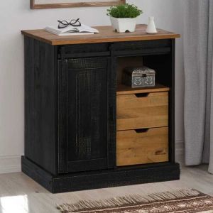 Buffet commode chambre vidaxl HALDEN porte coulissante noir 80x40x80 cm bois massif b65