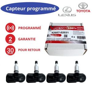 4x Capteur de pression des pneus TPMS programm&eacute; Valve roue TOYOTA Yaris Auris Avensis Aygo Corolla Highlander Hilux IQ Mirai RAV 4