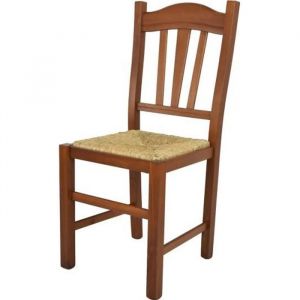 Tommychairs - Chaise cuisine SILVANA robuste structure en bois de h&ecirc;tre peindr&eacute; en noyer clair et assise en paille
