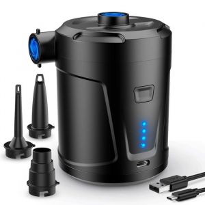 Pompe à air électrique Batterie Rechargeable 5200 mAh Gonfleur Matelas Gonflable avec 3 Buses dair Gonfleur Rapide(Noir)
