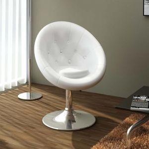 Fauteuil r&eacute;tro capitonn&eacute; blanc pied Tulipe chrom&eacute; Tabouret de bar Blanc Similicuir ABHT 9449293