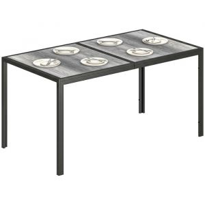 Table de jardin - Outsunny - 4 &agrave; 6 personnes - rectangulaire - plateau &agrave; effet bois et pieds en acier - 150 x 80 x 74 cm - gris