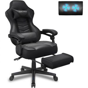 Chaise gaming Fauteuil gamer ergonomique Fauteuil de bureau réglable Support lombaire Massage Repose-pied Appui-tête Noir