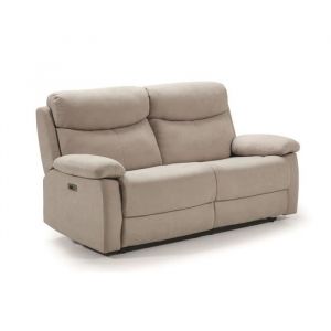 Canapé de 3 places (2 relax électriques) en tissu couleur Crème - Longueur 190 x Profondeur 90 x Hauteur 103 cm
