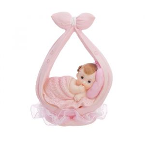 Figurine - PARTYDECO - petite fille dans une &eacute;charpe rose - Rose - 11 cm - D&eacute;coration bapt&ecirc;me