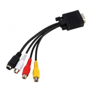 Ashata Adaptateur VGA vers AV VGA SVGA vers S-vidéo 3 RCA AV TV adaptateur convertisseur connecteur câble pour ordinateur portable