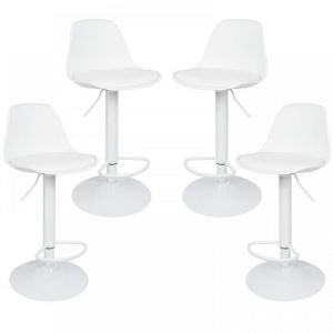 MIPAN.Lot de 4 tabourets de Bar - Tabouret de Bar en Pu - Tabourets de Bar Cuisine - Rotative &agrave; 360 + R&eacute;glable en Hauteur - Blanc