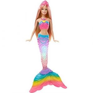 Poupée Barbie Dreamtopia Sirène Arc-en-Ciel Blonde Couleurs et Lumières à Plonger dans leau