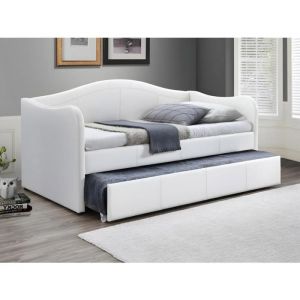 Lit banquette gigogne MATHILDE - VENTE-UNIQUE - 2 x 90 x 190 cm - Simili - Blanc