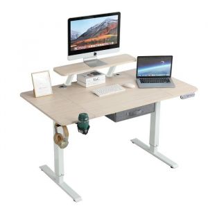 Radlove 140cm Bureau Assis Debout Electrique avec Etagere Bureau Reglable en Hauteur Table Bureau Standing Desk Chêne