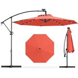 Parasol Déporté Ø3M - GOPLUS - Parasol pour Terrasse - Parasol Inclinable - 32 LED - Rotatif à 360° - Pied en Croix - Orange