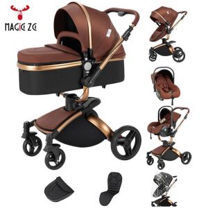 Poussette bebe 3 en 1 Magic ZC - Poussette de luxe cosy Poussette combinées pliage automatique grand panier 360° Rotation