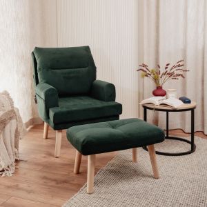 Fauteuil Relax NEMO - avec repose-pieds - dossier réglable - pieds en bois massif - Vert