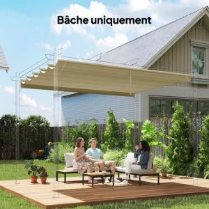 Toile de toit pour pergola tonnelle r&eacute;tractable de 3 x 3 m - beige