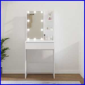 Coiffeuse - VGEBY - 60 x 40 x 140 cm - Bois dingénierie - LED - Miroir inclus