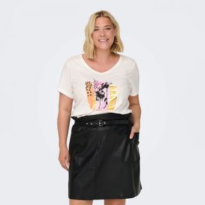 Tee shirt imprimé graphique col v coton bio Femme ONLY CARMAKOMA